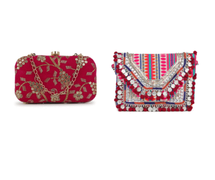Combo Of Boho Bag And Pink Embroidered Box Clutch For Girls and womens